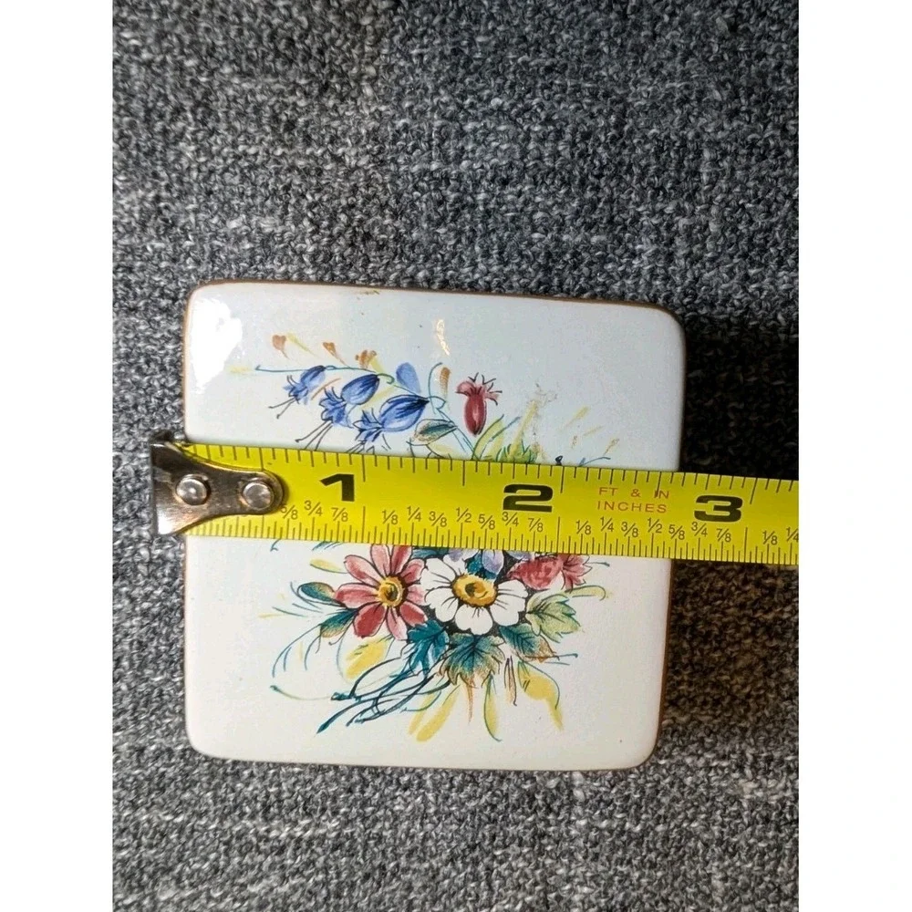 Vintage KV Ker-Vitrel Ceramic Trinket Box France Hand Painted Floral Square